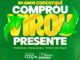 Banner comemorativo dos 60 anos da Coocerqui com a campanha Comprou Virou Presente, fundo verde com efeito de arrastão de compras, título dourado com efeito 3D e setas verdes indicando transformação, logos Somos Coop e 60 anos Coocerqui na base.