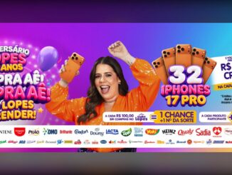 Banner do Aniversário Lopes Supermercados 52 anos com sorteio de 32 iPhones 17 Pro e créditos de R$50 na Caixa Surpresa Digital