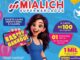 Banner promocional da campanha Raspou, Achou, Ganhou do Mialich Supermercados, com personagem 3D feminina sorrindo e segurando um celular exibindo raspadinha digital, balões coloridos e informações sobre prêmios em vales-compras.