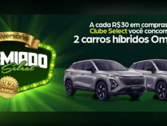 Banner da promoção Aniversário Premiado Select, do Hiper Select, com 32 anos de história, oferecendo 2 carros híbridos Omoda 5 para clientes que acumularem cupons pelo Clube Select.