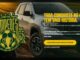 Banner promocional Campo dos Campeões Pro Solus com caminhonete Rampage Rebel 4x4 0km e brasão de escudo esportivo com bola de futebol, taça e espigas de milho