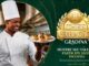 Banner do concurso Chef Revelação Gradina 2026, com chef segurando prato de entradas sofisticadas sobre fundo verde escuro e dourado.