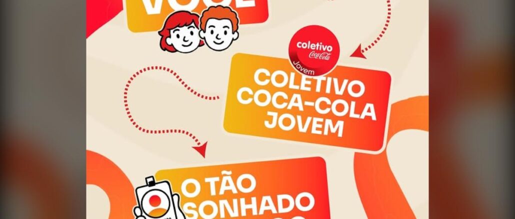 Banner ilustrado do Coletivo Coca-Cola Jovem com percurso entre capacitação e emprego