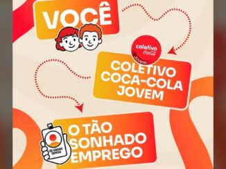 Banner ilustrado do Coletivo Coca-Cola Jovem com percurso entre capacitação e emprego