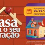 Banner da promoção Arroz Emoções Casa para o Seu Coração, com telhado de casa formado por palitos de picolé e coração vermelho no topo, personagem coração com chapéu de chef ao lado de uma casinha de brinquedo, fundo de parede de tijolos vermelhos, com aviso de que a campanha inicia dia 01/08/2026 e cupons fiscais emitidos a partir de 01/07/2026 podem ser cadastrados.