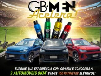 Banner da promoção Acelera GB·Men 2026, com três automóveis 0km e patinetes elétricos como prêmios.