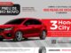 Banner da Promoção Bridgestone Seu Pneu de Carro Novo com Honda City vermelho, desconto de até R$400 na compra de 2 ou 4 pneus e sorteio de 3 Honda City.