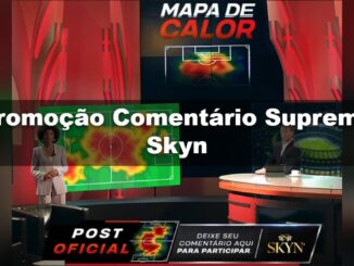 Promoção Comentário Supremo Skyn com cenário de estúdio esportivo exibindo mapa de calor de campo de futebol e convite para deixar comentário no post oficial
