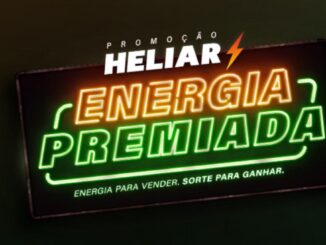 Banner da Promoção Heliar Energia Premiada com letreiro neon nas cores laranja e verde sobre fundo escuro, trazendo o slogan energia para vender, sorte para ganhar.