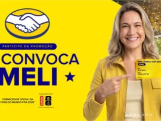 Banner da promoção Me Convoca Meli do Mercado Livre, com mulher segurando ingresso da final da Copa do Mundo FIFA 2026.