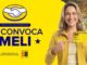 Banner da promoção Me Convoca Meli do Mercado Livre, com mulher segurando ingresso da final da Copa do Mundo FIFA 2026.