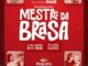 Arte promocional vermelha da Promoção Mestre da Brasa da Peruzzo Supermercados para o Dia dos Pais, com os dizeres Mestre da Brasa em letras brancas, prêmios de 24 vale-compras de R$200,00 e 24 kits churrasco, logotipo da Peruzzo e fotos de pais e filhos se abraçando.