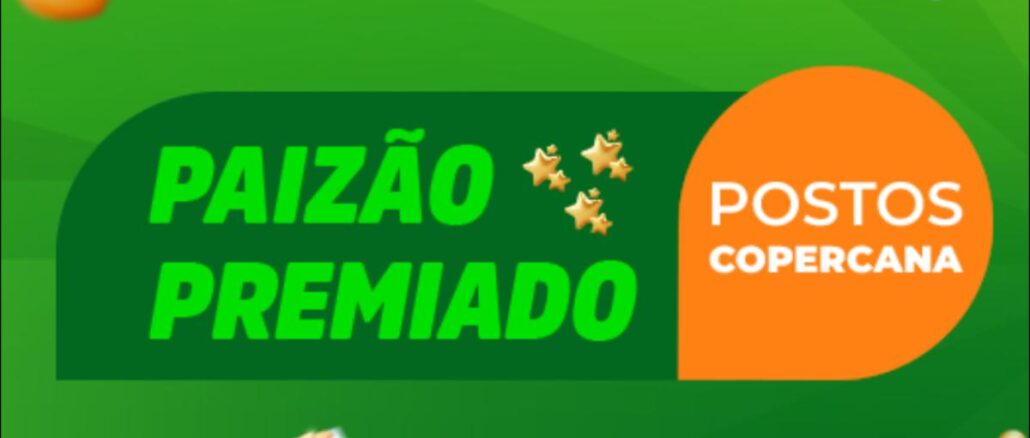 Banner verde da promoção Paizão Premiado dos Postos Copercana, com estrelas douradas, coração e presentes ilustrados