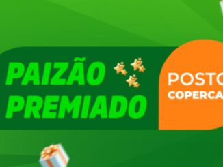 Banner verde da promoção Paizão Premiado dos Postos Copercana, com estrelas douradas, coração e presentes ilustrados
