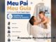 Banner da promoção Meu Pai Meu Guia mostrando pai segurando bebê no colo em quarto decorado em tons de azul e bege, com lista de prêmios ilustrados: cadeirinha, bebê conforto, mochila maternidade, espelho retrovisor e bolsa de armazenamento.
