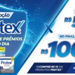 Banner da Promoção Protex 2026 Proteção e Prêmios Todo Dia, com prêmios de R$500 em cartão virtual na hora e R$100 mil em certificado de ouro no final.