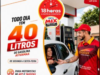 Promoção Rádio Mix Manaus e Atem oferece 40 litros de gasolina Ativamax por dia para motoristas de aplicativo e taxistas de segunda a sexta-feira, com anúncio às 18 horas no Mix FM 100.7