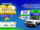 Banner da promoção Saúde Premiada Pague Menos e Haleon com coração dourado, moedas, Jeep Renegade zero km e logos das marcas Sensodyne, Corega e Centrum
