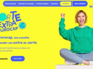 Banner da promoção Sorte Extra Ourocap 2ª Edição, da BB Seguros, com mulher comemorando ao fundo amarelo.