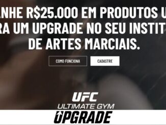 Banner da promoção UFC Ultimate GYM Upgrade, com prêmio de R$25.000 em produtos UFC para institutos de artes marciais.