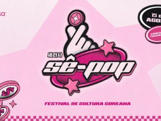 Banner da ação Sê-Pop da Serasa no Festival de Cultura Coreana, com data de 15 e 16 de agosto e tema de educação financeira.