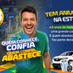 Banner da promoção Aniversário Rede HG Postos de Combustível — 43 Anos, 43 Prêmios, com sorteio de carro, motos e smartphones, válido de 1/08/2026 a 27/10/2026.