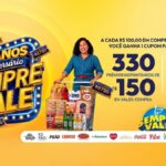 Banner da promoção Aniversário Sempre Vale 36 Anos: a cada R$100,00 em compras no Clube Sempre+, o cliente ganha 1 cupom para concorrer a 330 prêmios instantâneos de R$150 em vales-compra e 65 vales-compra de R$750, sendo 5 ganhadores por loja.