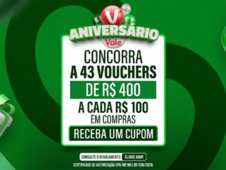 Banner da promoção Aniversário Vale do Pará 43 anos, com sorteio de 43 vouchers de R$400 cada para clientes do Rio Grande do Norte.