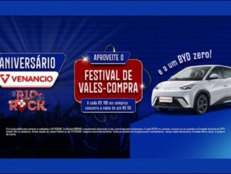 Banner da promoção Aniversário Venancio 2026: Festival de Vales-Compra com sorteio de um BYD Dolphin Mini zero e ingressos para o Rock in Rio.