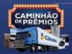 Promoção Caminhão de Prêmios Colombo 2026 com sorteio de eletrodomésticos e móveis, incluindo geladeira, fogão, máquina de lavar, televisão e poltrona reclinável.