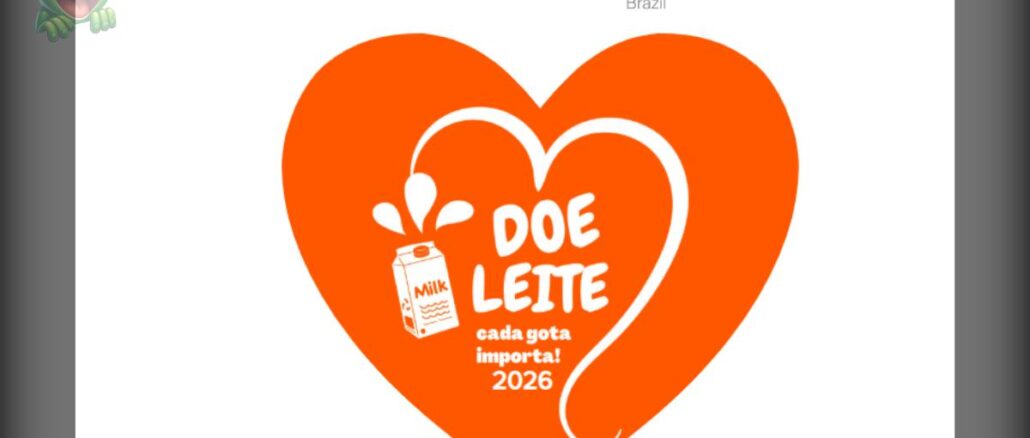 Banner da Campanha do Leite 2026 da Dutcham Brazil com coração laranja e os dizeres "Doe Leite – cada gota importa!"