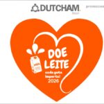 Banner da Campanha do Leite 2026 da Dutcham Brazil com coração laranja e os dizeres "Doe Leite – cada gota importa!"