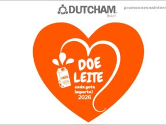 Banner da Campanha do Leite 2026 da Dutcham Brazil com coração laranja e os dizeres "Doe Leite – cada gota importa!"