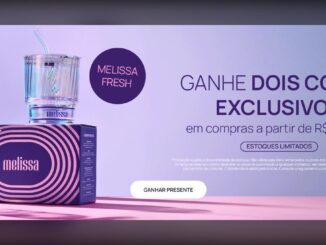 Banner da promoção Melissa Fresh: ganhe dois copos exclusivos em compras a partir de R$599,90, com estoques limitados.