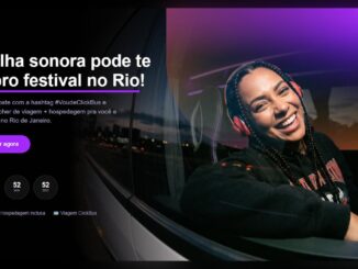 Banner do concurso cultural Clickbus "A Trilha Sonora da Janela": grave um vídeo com sua trilha sonora de viagem com a hashtag #VoudeClickBus e concorra a voucher de viagem e hospedagem para o Rio de Janeiro para dois.