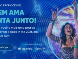 Banner do Concurso Promocional Quem Ama Canta Junto da Prudential Seguros, com ingresso para o Rock in Rio 2026 para dois participantes.