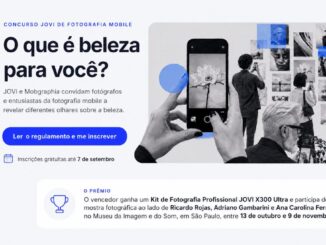 Banner do Concurso Jovi de Fotografia Mobile em parceria com a Mobgraphia, com o tema "O que é beleza para você?", apresentando inscrições gratuitas até 7 de setembro e prêmio de Kit de Fotografia Profissional JOVI X300 Ultra.