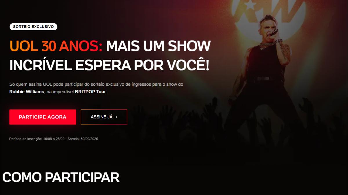 Robbie UOL 30 Anos: Ingressos para Robbie Williams