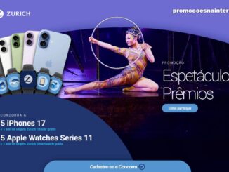 Banner da promoção Espetáculo de Prêmios da Zurich Seguros, com prêmios de 5 iPhones 17 e 5 Apple Watches Series 11.