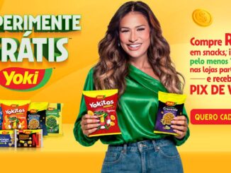 Banner da promoção Experimente Grátis Yoki 2026: compre R$20 em snacks com pelo menos 1 Yokitos e receba o Pix de volta.