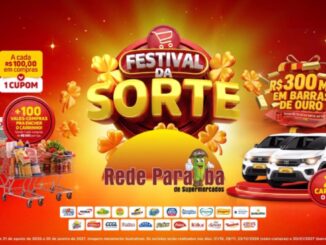Banner promocional do Festival da Sorte da Rede Paraíba de Supermercados, com prêmios de R$300 mil em barras de ouro, 2 carros 0 km e 100 vales-compras.