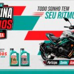 Banner da Promoção Máquina dos Sonhos Petronas Sprinta 2026, com moto Shineray SBM 400S e embalagens dos lubrificantes Sprinta F900 e F500.