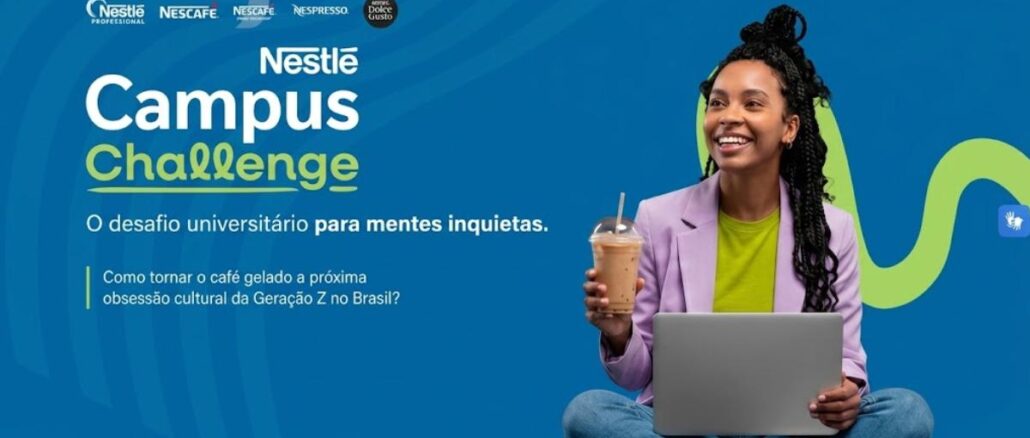 Nestlé Campus Challenge 2026 Banner do Nestlé Campus Challenge 2026, desafio universitário com inscrições de 28/08 a 20/09 e Pitch Day em 03/12.