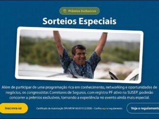 Banner dos Sorteios Especiais do 24º Congresso Brasileiro dos Corretores de Seguros, com homem celebrando ao lado de um carro e informações sobre prêmios exclusivos para congressistas com registro ativo na SUSEP.