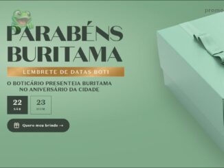 Banner da ação Lembrete de Datas Boti do O Boticário celebrando o aniversário de Buritama com oferta de brinde nos dias 22 (sábado) e 23 (domingo).