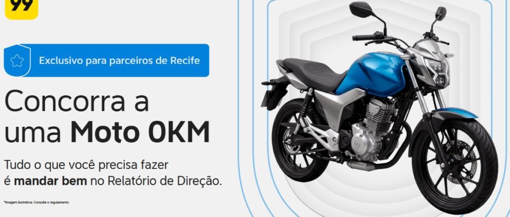 Banner da promoção Caminhos 99 Juntos por Mais Segurança, edição Recife, com moto 0KM como prêmio para motoristas parceiros.
