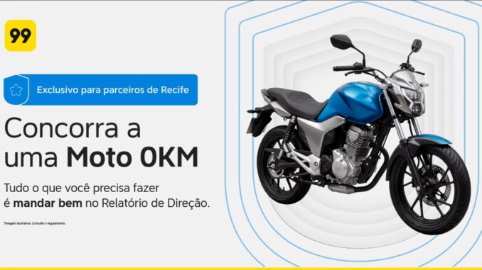 Banner da promoção Caminhos 99 Juntos por Mais Segurança, edição Recife, com moto 0KM como prêmio para motoristas parceiros.