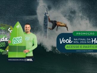 Banner da Promoção Deu Onda AquaCoco, com prêmio de viagem para a final da WSL 2026 no Havaí.