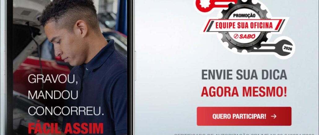 Promoção Equipe sua Oficina Sabó Promoção Equipe sua Oficina Sabó 2026 — mecanico grava dica tecnica e concorre a premios