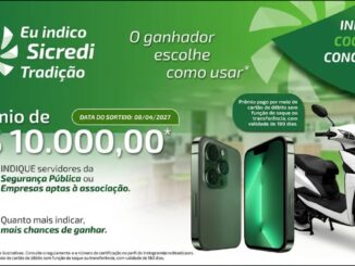 Banner da promoção Eu Indico Sicredi Tradição no Rio Grande do Sul, com prêmio de R$10.000,00 sorteado em 08/04/2027, para associados que indicarem servidores da Segurança Pública ou empresas aptas à associação.
